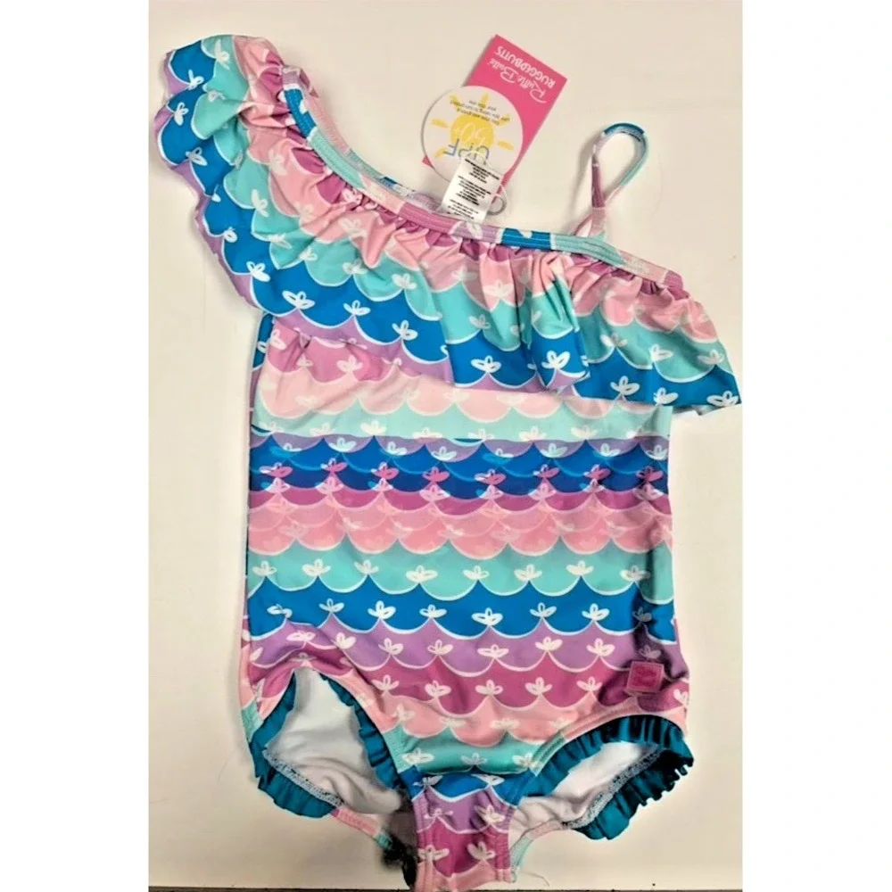 RuffleButts Mermaid One Shoulder Ruffle One Piece Swimsuit Girl's size 7 NEW